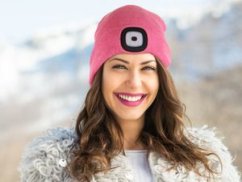 LED čelovka Sixtol čiapka s čelovkou, nabíjacia ružová