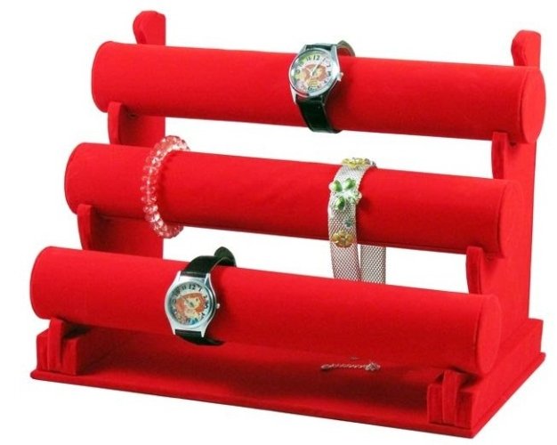 Armbandständer, 3 Ebenen, roter Samt (DNR-R)