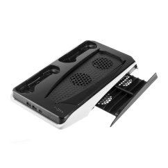 Dokovacia stanica FIXED pre PlayStation 5 s chladením a nabíjaním pre dva ovládače DualSense, čierno-biela