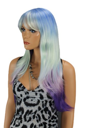 Dámská paruka dlouhá, 4 barevná modrá (CY-032)