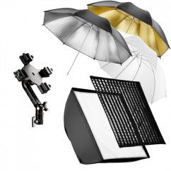 Walimex držák 4 blesků se softboxem 60cm + set deštníků