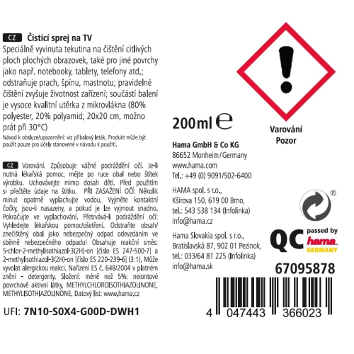 Hama čisticí sprej na TV, 200 ml, včetně utěrky