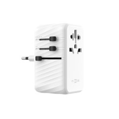 Adaptér FIXED Cestovné Voyager 120W pre EÚ, UK a USA/AUS, s 3xUSB-C a 1xUSB výstupom, GaN, PD 120W, biely