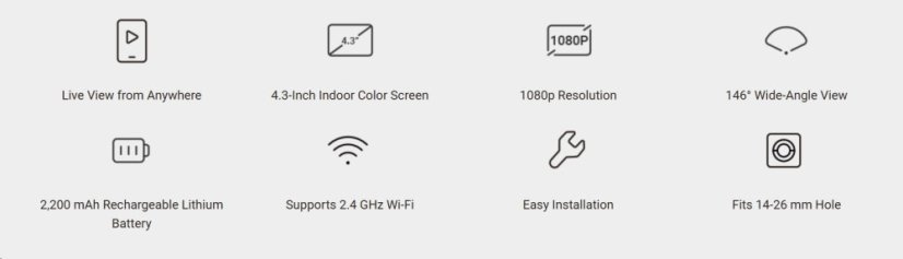 Ezviz HP2 chytré dveřní kukátko s kamerou, WiFi, 2K, 4,3" monitor, napájení ze sítě a baterie, zlaté provedení