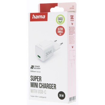 Hama rýchla USB nabíjačka, USB-C PD/QC 30 W, super-mini