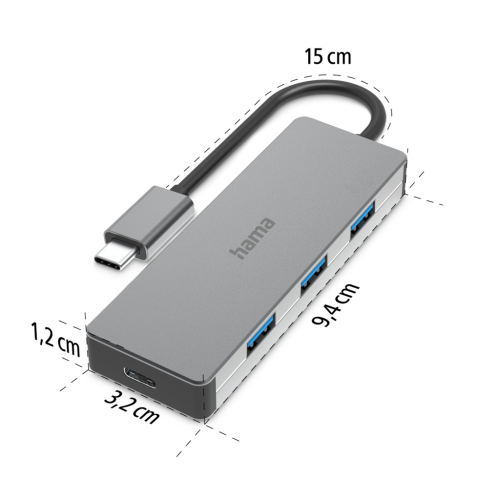 Hama USB-C-Hub, 4 porty, USB 3.2, 10 Gbit/s, hliník