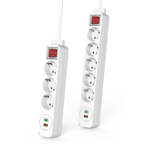 Hama prodlužovací přívod, 3x zásuvka schuko, USB-C PD / USB-A QC 18 W, 1,4 m, bílý