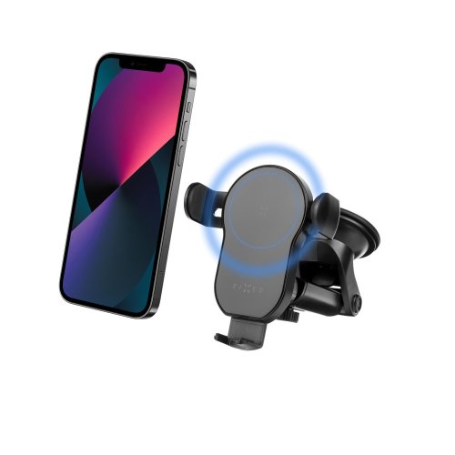 FIXED Matic XL držák pro rychlé bezdrátové nabíjení na sklo nebo palubní desku, 15 W, černý