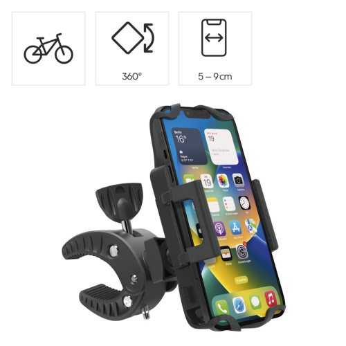 Hama Strong , univerzálny držiak na mobil so šírkou 5-9 cm, na riadidlá bicykla, otočný o 360° Hama Strong , univerzálny držiak na mobil so šírkou 5-9 cm, na riadidlá bicykla, otočný o 360°