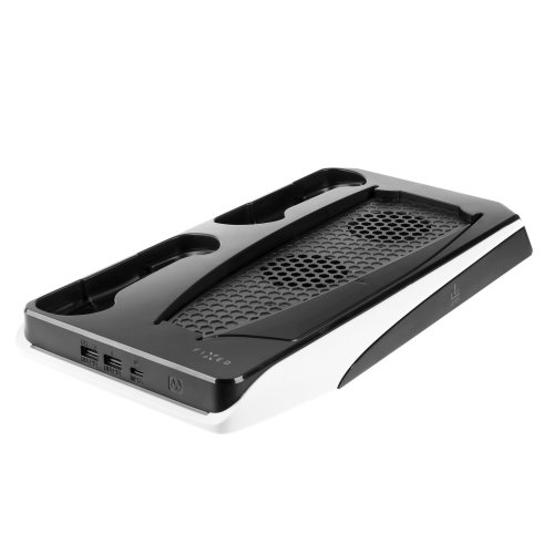 Dokovací stanice FIXED pro PlayStation 5 s chlazením a nabíjením pro dva ovladače DualSense, černo-bílá,