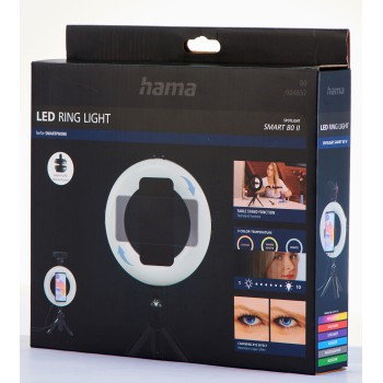 Hama SpotLight Smart 80 II, kruhové LED světlo 8", držák na mobilní telefon, dálková spoušť, stolní stativ