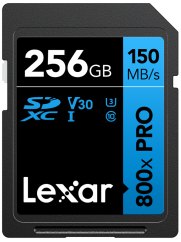 Lexar SDXC 800x Pro UHS-I cards, C10 (V30) U3, R150/W45, 256GB
