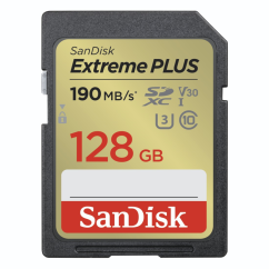 SanDisk Extreme PLUS 128GB SDXC Speicherkarte 90MB/s und 90MB/s, UHS-I, Class 10, U3, V30