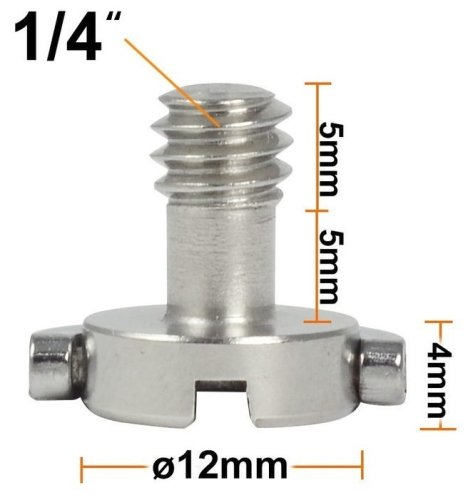 forDSLR 1/4" Steel Screw with Head D-Ring, Length 14mm