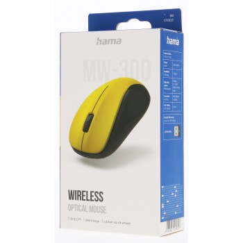 Bezdrátová optická myš Hama MW-300 V2, tichá, žlutá