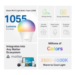 Múdra žiarovka TP-Link Tapo L535E E27, 8,7W, 230V, cez IP, stmievateľná, 2700K až 6500K