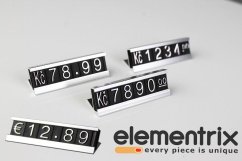 Plastové cenovky hliník stříbrné sada Kč, EURO (Estr)