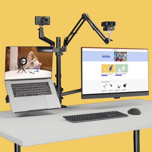 Hama stolný držiak monitoru+ďalších 3 zariadení, pre streaming/gaming, výškovo nastaviteľný, otočný Hama stolný držiak monitoru+ďalších 3 zariadení, pre streaming/gaming, výškovo nastaviteľný, otočný