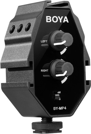BOYA BY-MP4 audio adaptér s dvěma mix knoflíky