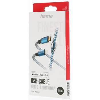 Hama MFi USB-C Lightning kábel Reflective pre Apple, 1,5 m, modrý