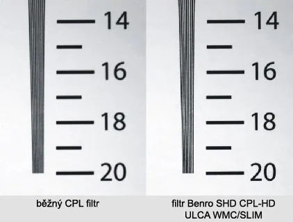 Porovnanie filtra BENRO HD CPL v porovnaní s bežným CPL pri rovnakých hodnotách expozície, kde je viditeľný jasnejší a ostrejší obraz. 
